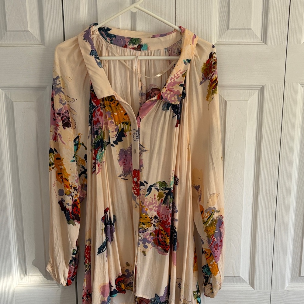 Free People Floral Long Sleeve Flowy Shirt